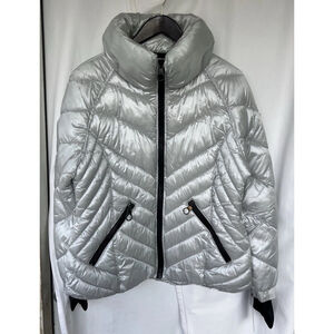 Guess Quilted Puffer Jacket In Silver Women’s Size Large Lightweight Thick Hike